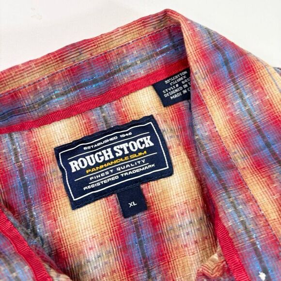Rough Stock Shirt Mens XL Red Blue Plaid Panhandle ong-Sleeve Button-Down Casual - Picture 5 of 9